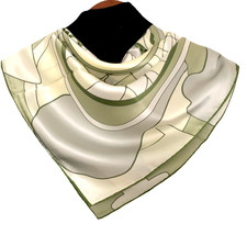 35"X35" Green Art Flower Print Pure Mulberry Satin Silk16momme Scarf 88x88cm6-14