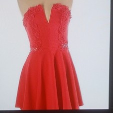 Red Strapless Lace Fit & Flare Short Mini Sleeveless V-Neck Party/Cocktail Dress