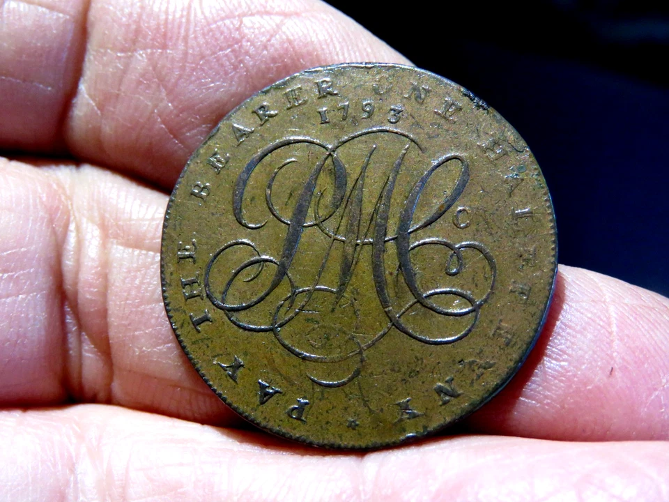 High Grade 1793 Pay The Bearer HALFPENNY HOODED DRUID CONDOR TOKEN K1 - Image 2 of 2