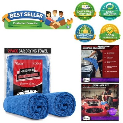 Durable Microfiber Towels for Cars - 2PK, 24x31in, Perfect for a Pristine Finish