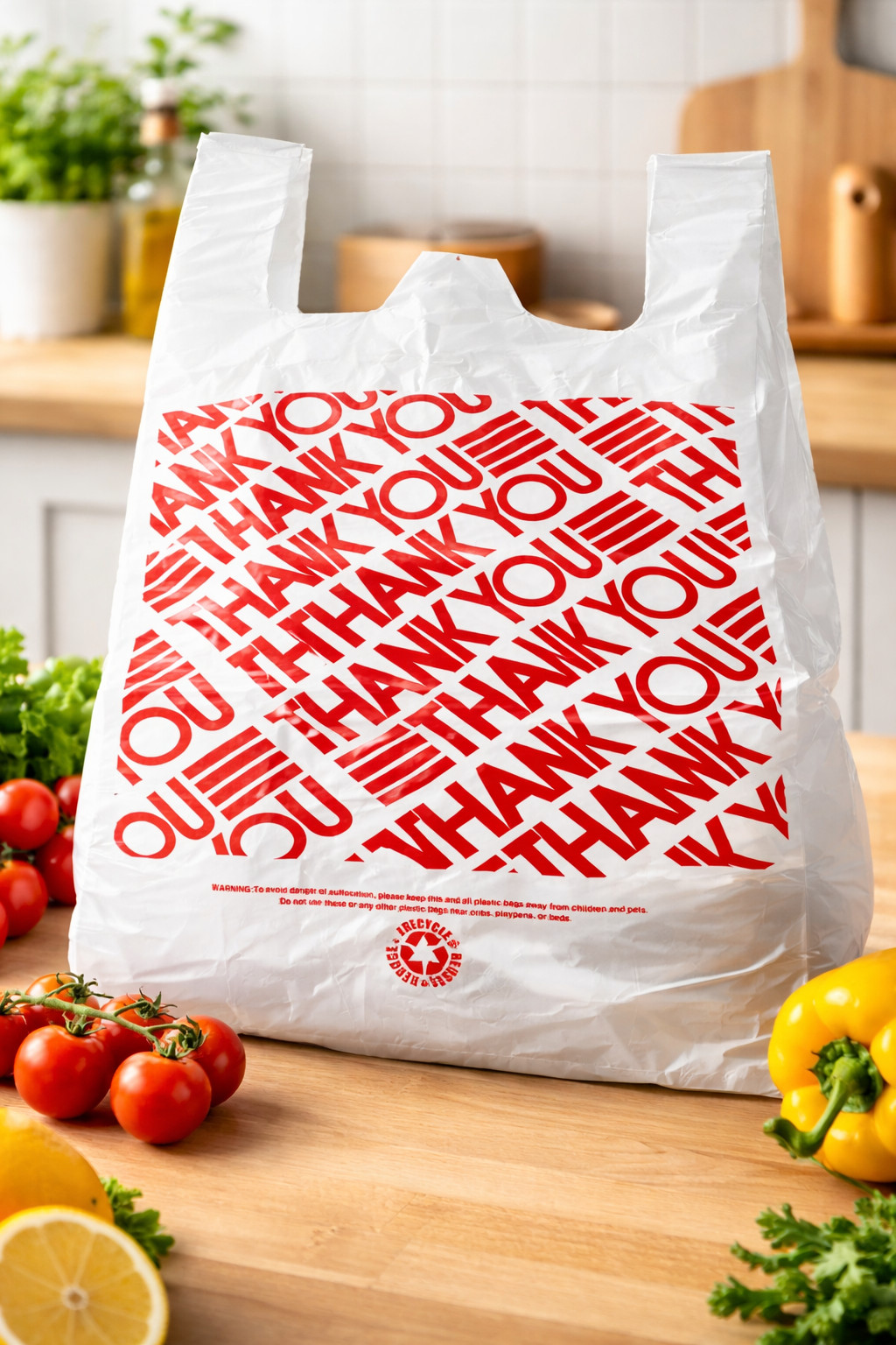 White Thank-You Jumbo T-shirt Plastic Shopping Bags Handles 18x8x30 Lot 500