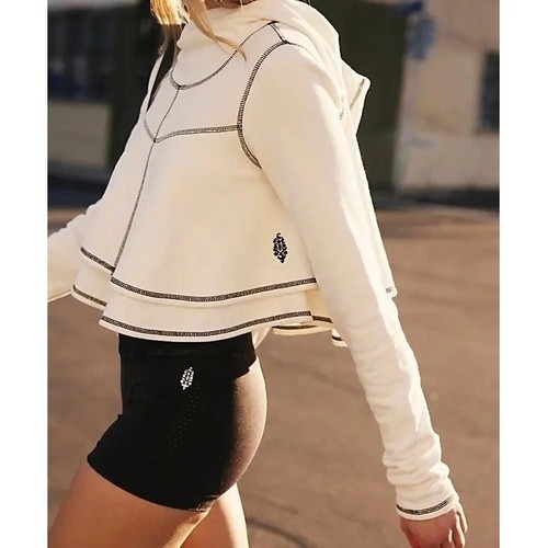 Free People FP Movement First Place Pullover Hoodie Cropped Top White XL 286903
