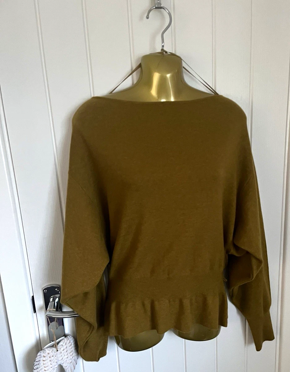 ZARA Ochre Knit Boat Neck Long Sleeve Cashmere Blend Jumper  L oversized