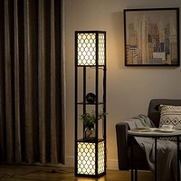 HOMCOM Floor Lamp with Shelves, Modern Tall Standing Lamps with Fabric Lampshade