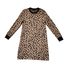 J.Crew Wool Blend Leopard Print Sweater Dress Womens S Long Sleeve Tan Black EUC