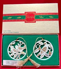 Lenox 12 Days Christmas Partridge In Pear Tree;2 Turtle Doves 24K Gold Trim NIOB