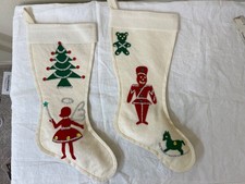 2 Vintage Felt Christmas Stockings with Angel  Presents 16" tall