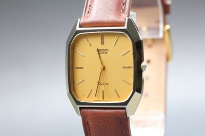 Seiko Dolce 5931-5300 Gold Square Ultra Thin Quartz Mens Dress Watch EXC+++++