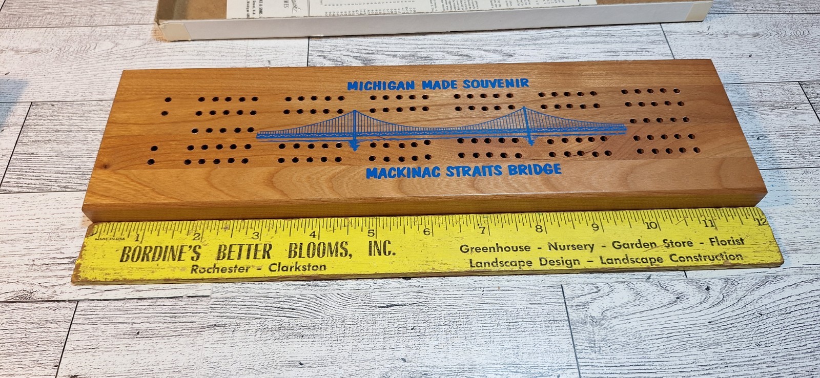 Drueke Vintage Souvenir Cribbage Board Mackinac Straits Bridge With orig. Box