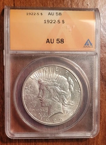 1922 S Peace Silver Dollar • ANACS AU58 • Postage Paid