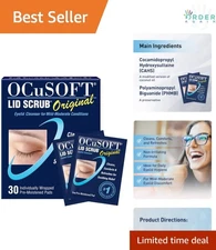 Eyelid Cleanser Wipes Organic 30 Pack Gentle Moist Towelettes for Sensitive Skin