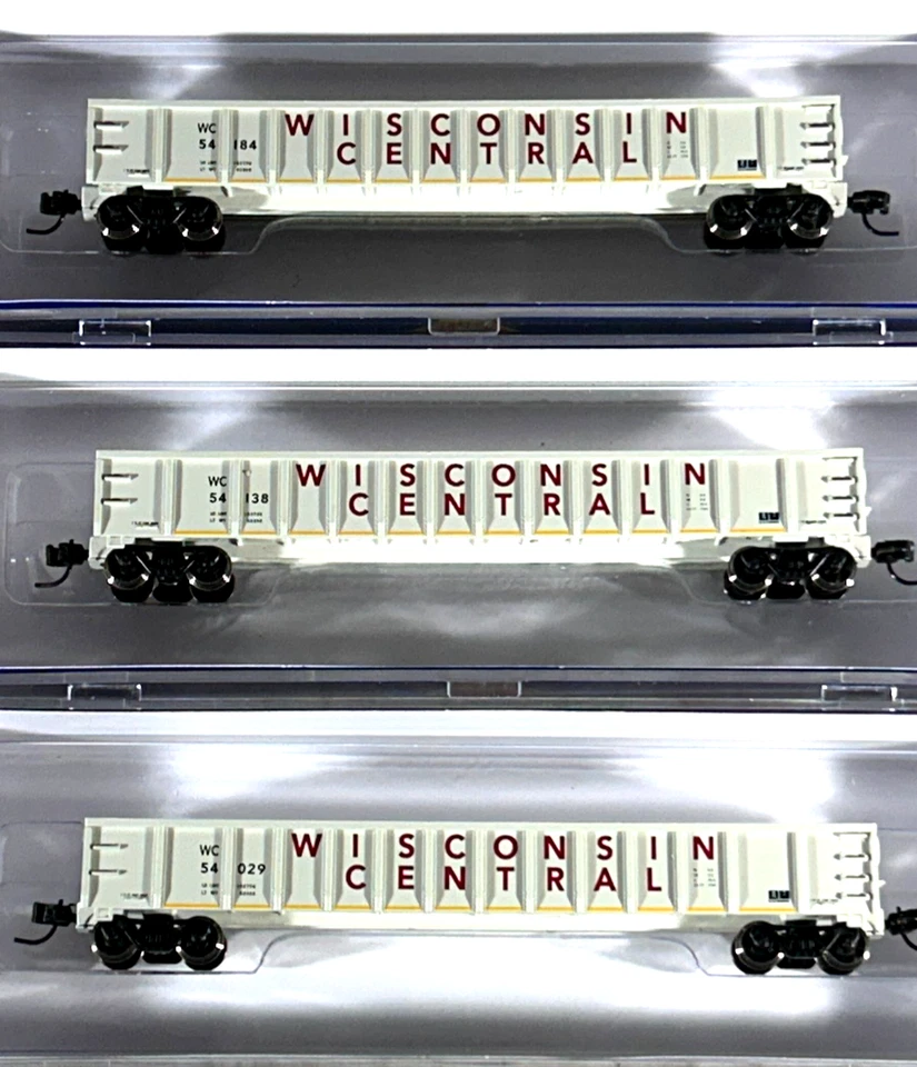 ATHEARN N SCALE 52' MILL GONDOLA 3 PK WISCONSIN CENTRAL ATH3564 - Image 3 of 3