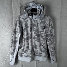 Athleta Womens Grey Camo Full Zip Hoodie Fleece Lined Thumbholes Size Small