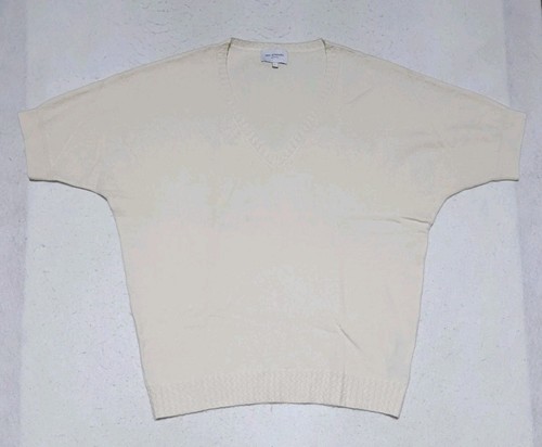 Eric Bompard Cream Cashmere Short Sleeve V Neck Sweater Size L
