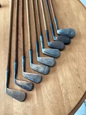 Antique Hickory Wood Shaft 9 Club Set Of Wm Winton Irons Golf Clubs
