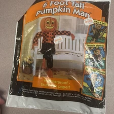 Vintage SunHill 6 Foot Tall Pumpkin Man Leaf Bag Decoration New Sealed