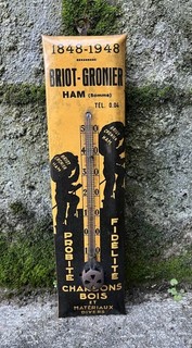 Ancienne plaque non émaillée thermomètre CHARBON DE BOIS glacoïde