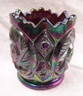 Vintage Fenton 2” Aztec Carnival Glass  Amethyst Toothpick Holder EC RARE