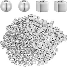 2000 Silver Beads for Jewelry Making 3Mm round and Square Tiny Smooth Loose Spac