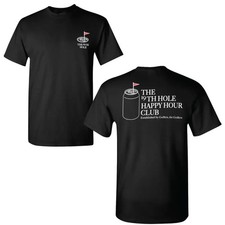 The 19th Hole Happy Hour Club Golf T-Shirt, Minimalist Beer Can and Flag Back Gr