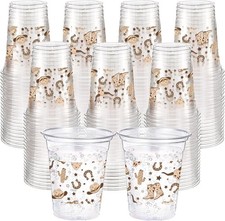 100 Pcs Western Plastic Cups 12 oz Clear Disposable Plastic Cowboy Cowgirl Dr...