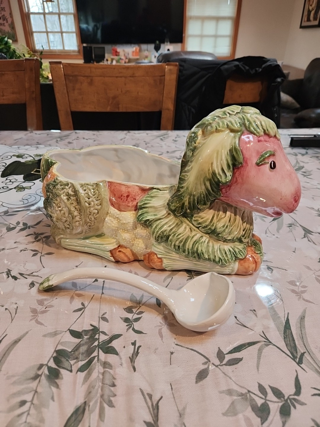 No Lid Vintage Hand Painted Ceramic Majolica Lamb Tureen 1940s Italy 15x8x8 3.5Q