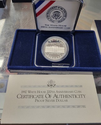 1992 White House 200th Anniversary Proof Silver Dollar. Box And