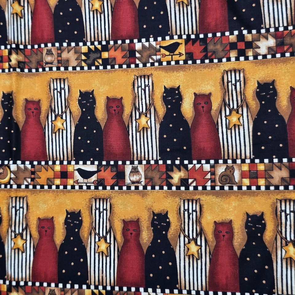 Tela de gato vintage Debbie Mumm arte popular gatos en fila estrellas Halloween otoño 1 yarda Foto 2 de 2