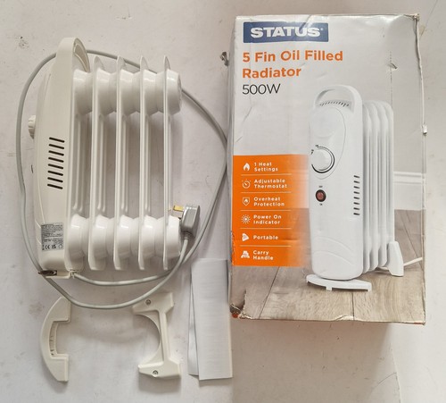 Status 500W Mini 5 Fin Oil Filled Radiator Grey.  UNUSED
