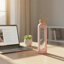 Glass Water Bottle 1000ml Screw Top with Times Drink | Motivational bottles UK