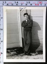 Young Military Soldier Portrait Outside Barracks Old BW Photo Snapshot