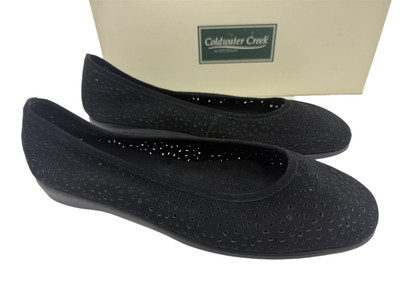 Coldwater Creek NEW Perforated Nubuck Leather Black Womens 7 Ballet Flats Shoes