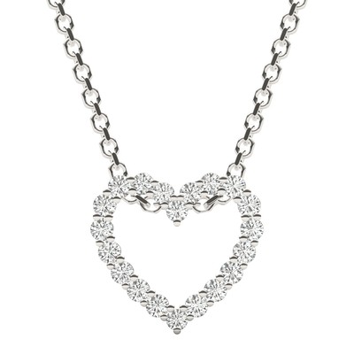 Sterling Silver Round Moissanite Heart Shaped Necklace, 0.28cttw DEW