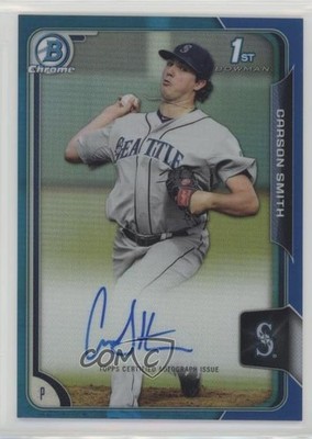 2015 Bowman Chrome Prospects Blue Refractor /150 Carson Smith Rookie Auto RC 3d5