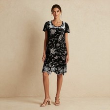 Boho Cottage Mini Dress Black White Floral Viscose Shift Embroidered Next US 2