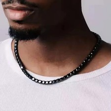 4mm Round Cut Lab Created Black Diamond Tennis Necklace 14K Black Gold Plated