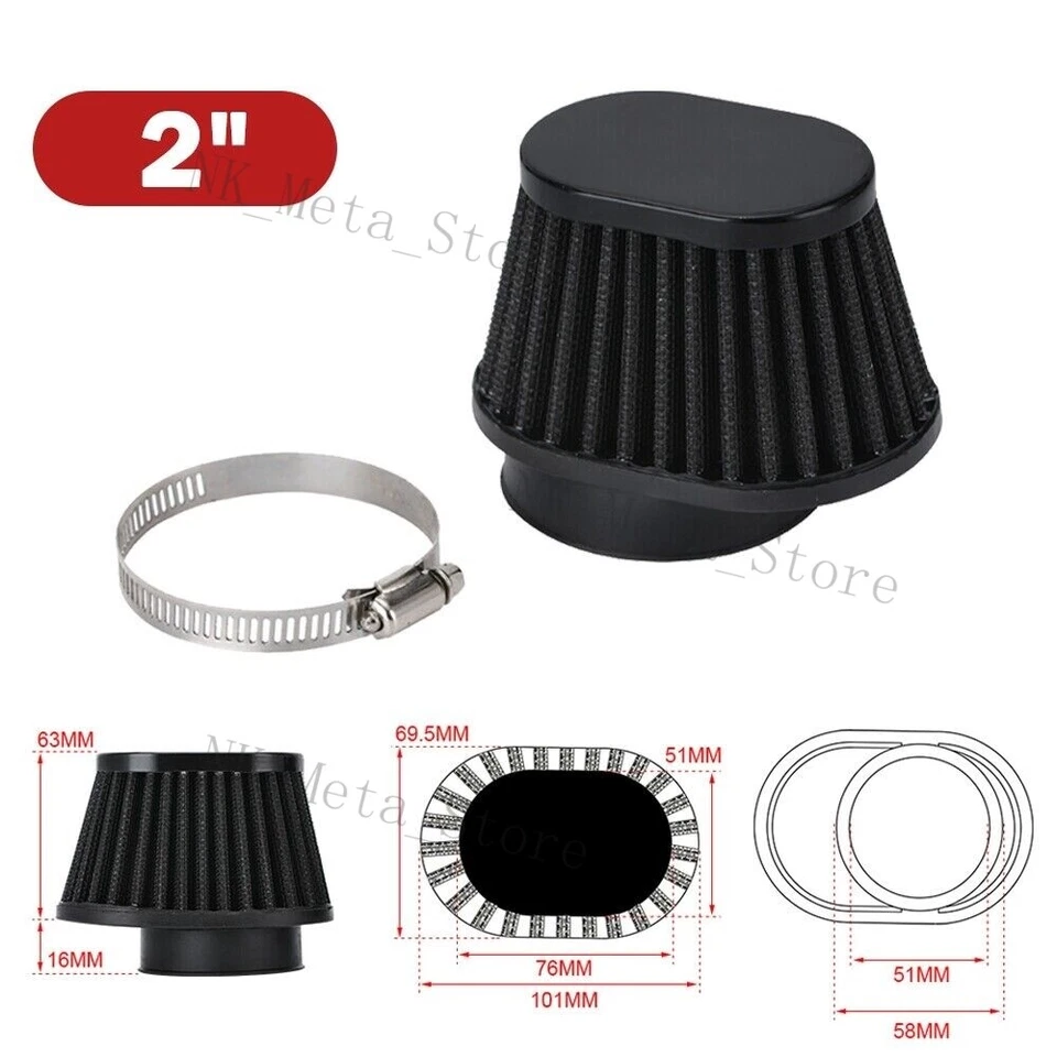 51mm 2inch Black Air Intake Filter Cleaner Pod For Kawasaki Vulcan 500 EN500A - Image 4 of 4