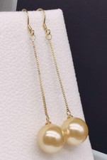 Huge AAA 14mm gold south sea shell round Pearl Earrings long earrings