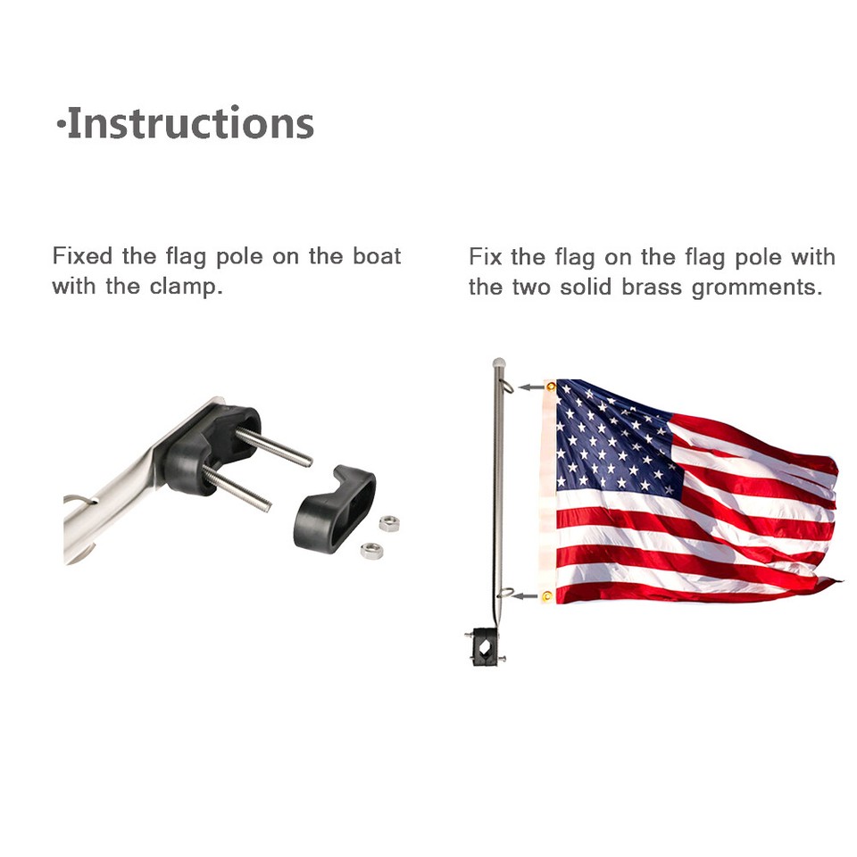 2X Stainless Steel Flag Pole Holders - Clamp On For 7/8" To 1" Rails (Pontoon, Boat, Deck)