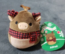 NEW Squishmallows Alfred Moose Red Scarf 4" Christmas Plush Ornament 2023 NWT