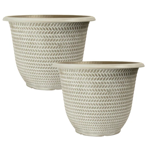 Pair of Parker Planters, 30cm Rounded, Washed Taupe, Durable Plastic Containers