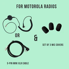 5-Pin Mini XLR Cable & Mic cover for Dual Muff Racing Headsets| Motorola CP200