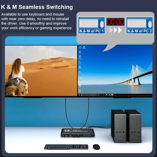 4K 60Hz 2 in 2 out USB 3.0 HDMI kvm switch 2x2 Dual Monitor Extended Display - Picture 6 of 12