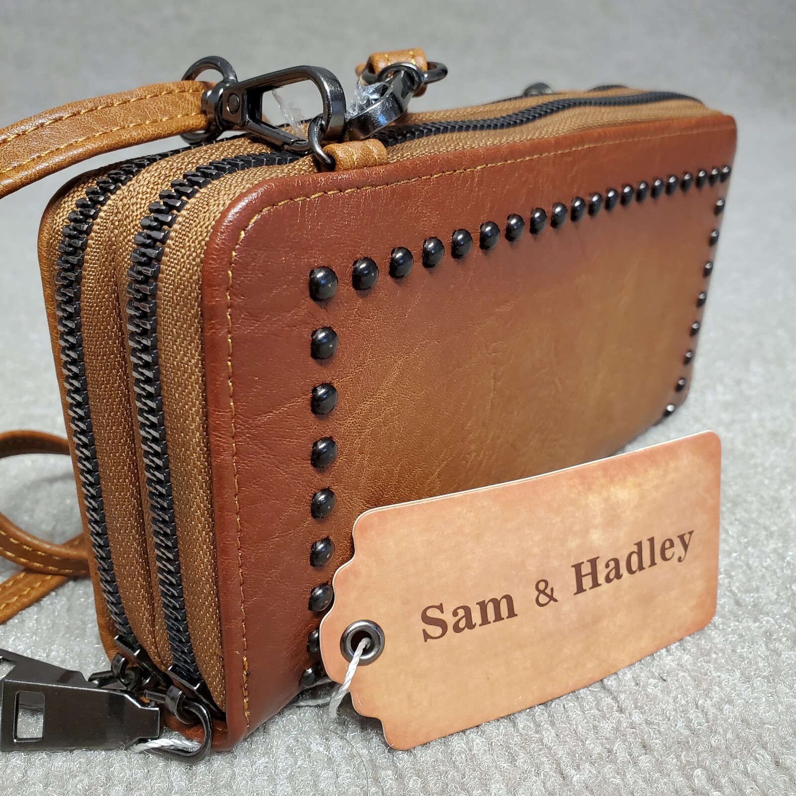 SAM & HADLEY CrossBody/Wristlet Faux Leather & Studded Zip Around Wallet/Purse.