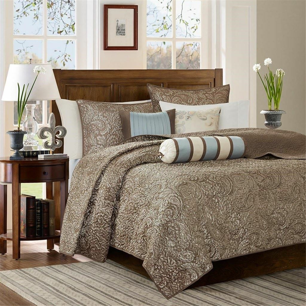 Madison Park Aubrey 6 Piece Quilted Coverlet Set, Blue, King/Cal. King
