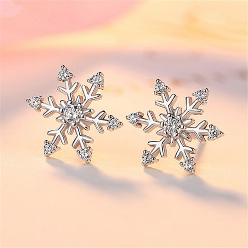 Fashion Elegant 925 Silver Snowflake White Topaz Ear Stud Earrings Jewelry Gift - Zdjęcie 1 z 6