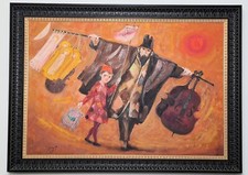 Trento Longaretti - Venditore ambulante olio su tela 100x70 cm violino icone