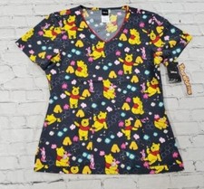 DISNEY Winnie the Pooh Piglet Medical Scrub Top Vet V Neck WOMENS SIZE XS