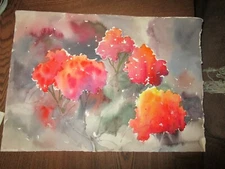 2 Original Watercolors by Peg Humphreys, Rows of Bldgs & Bright Floral 14"x20"