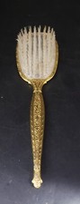 Vintage Gold Tone Nylon Hair Brush Flowers